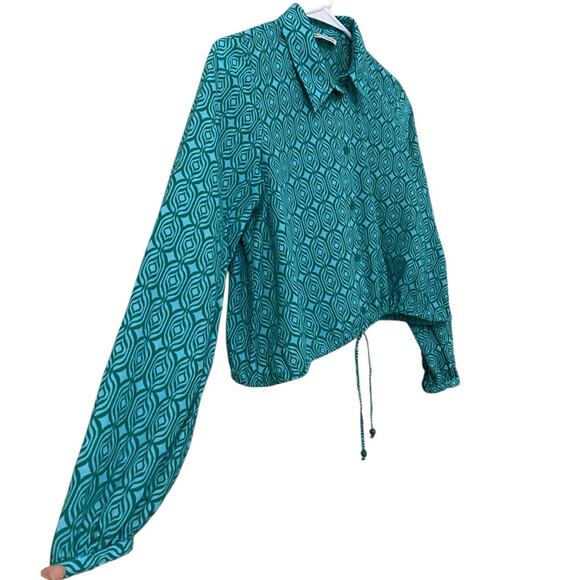 Zara Matching Set Maxi Skirt Crop Blouse XS Blue Green Print Dress 100% Cotton - Picture 11 of 16